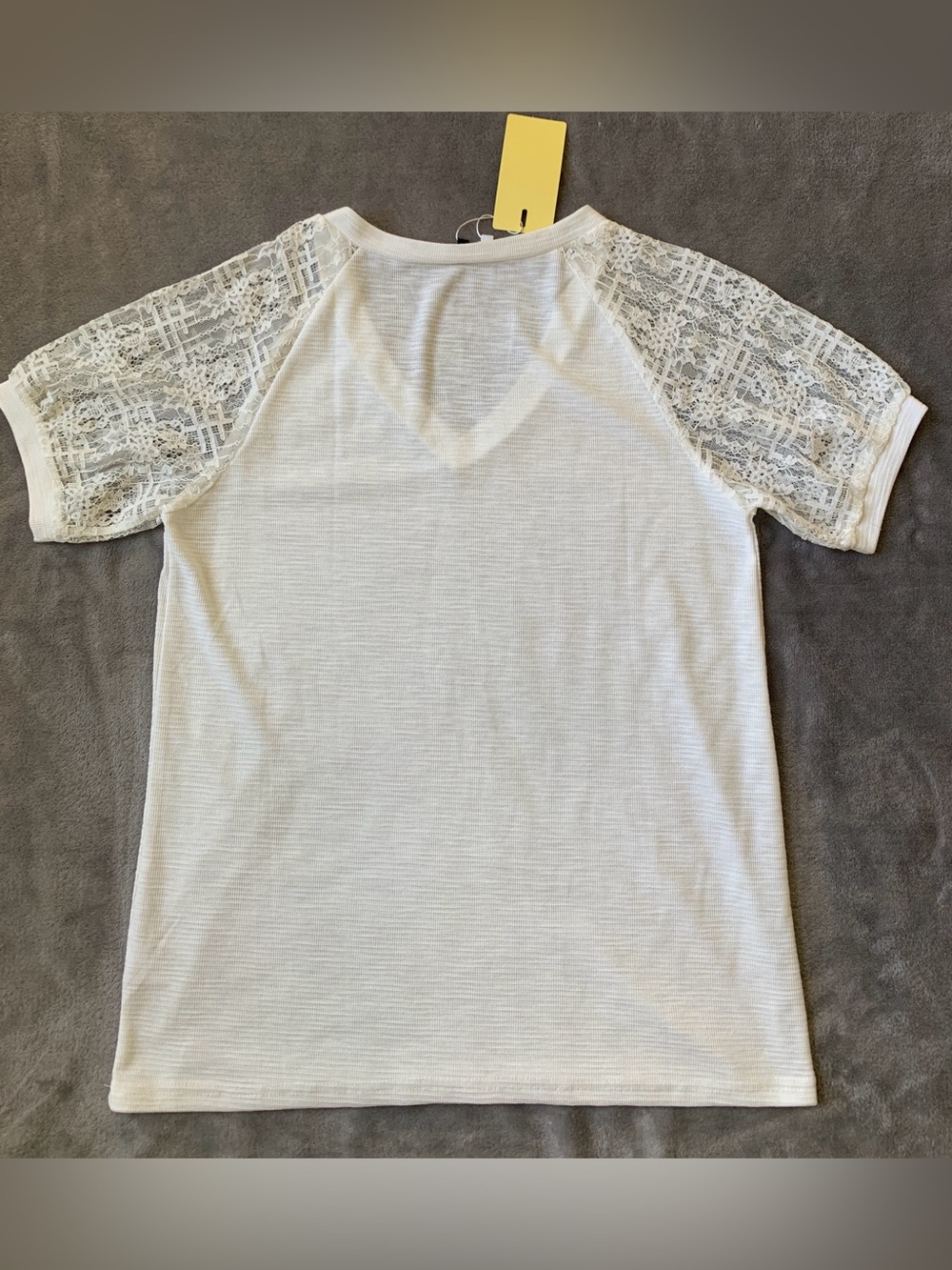 Lace-Sleeve V-Neck Tee - Women’s Lightweight Casual Top - Picture 2 of 7
